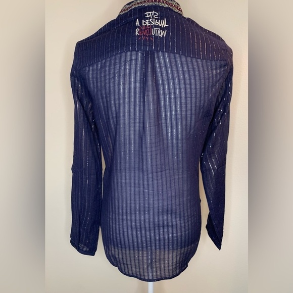 NWT Desigual Larson Top Boho Embroidered Women Euro Small Cotton Blend - Picture 3 of 11